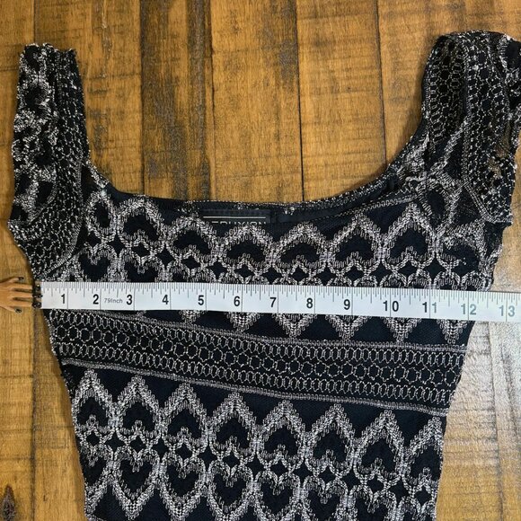 Y2K Vintage CEDUXION Black & Silver Heart Pattern Bodycon Dress - Juniors Medium - Picture 7 of 10